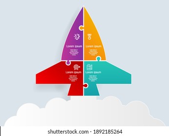 inicio de negocios con fondo de ilustración vectorial de infografía de cohete