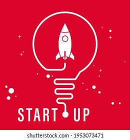 Business startup rocket launching vector creative illustration