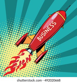 Business Startup Rocket, Pop Art Retro Vector Illustration