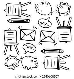 conjunto de inicio de negocio con vector de estilo de línea de doodle