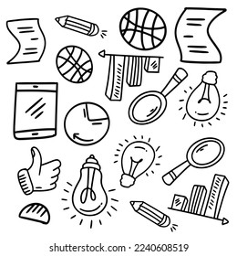 business startup set with doodle line style vector
