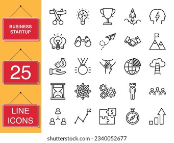 Startup-Set von Vektorsymbolen mit dünner Linie für Unternehmen.