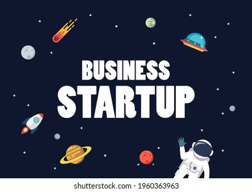 Business startup with space background. star and planets on galaxy background. Flat style vector illustration