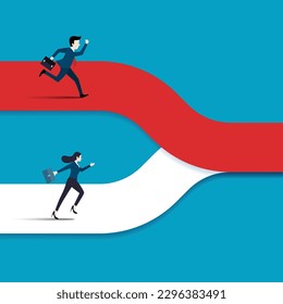Business startup symbol, gender equality concept, symbol of businessman and woman, emancipation, cooperation, courage to take risks, leadership, startup, illustrations vector flat design