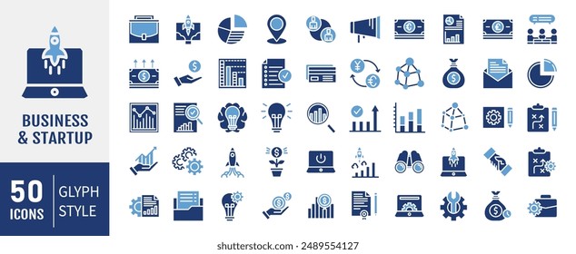 Business Startup vector icon set. For Mobile and Web. The set contains icons: Startup, Launch Event, Beginnings, New Business, Motivation, Rocket, Opening.