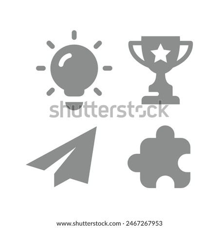 Business startup vector icon set. Lightbulb, paper plane and puzzle icons.