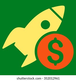 Business Startup vector icon. Style is bicolor flat symbol, orange and yellow colors, rounded angles, green background.