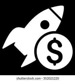 Business Startup vector icon. Style is flat symbol, white color, rounded angles, black background.