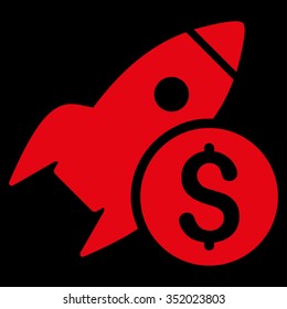 Business Startup vector icon. Style is flat symbol, red color, rounded angles, black background.