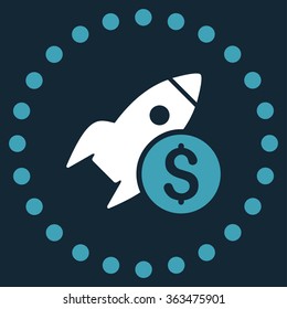 Business Startup vector icon. Style is bicolor flat circled symbol, blue and white colors, rounded angles, dark blue background.