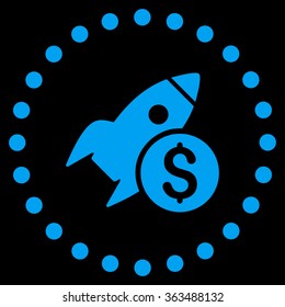 Business Startup vector icon. Style is flat circled symbol, blue color, rounded angles, black background.
