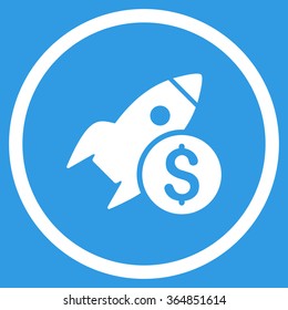 Business Startup vector icon. Style is flat circled symbol, white color, rounded angles, blue background.