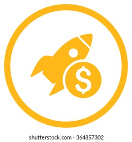 Business Startup vector icon. Style is flat circled symbol, yellow color, rounded angles, white background.