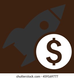 Business Startup vector icon. Style is flat symbol, white color, brown background.