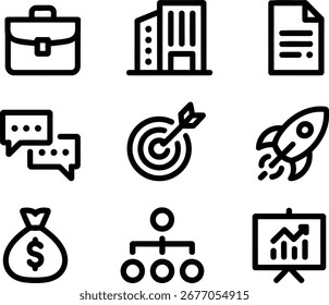Business and Startup Vector Icons Representing Finance Strategy Planning Goals Communication and Teamwork for Company Growth and Success Planning Ahead in 2024