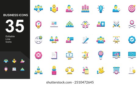 Business startup vector illustration. Flat thin line icon set of financial data technology, success strategy for development of business finance investment, successful project start symbols