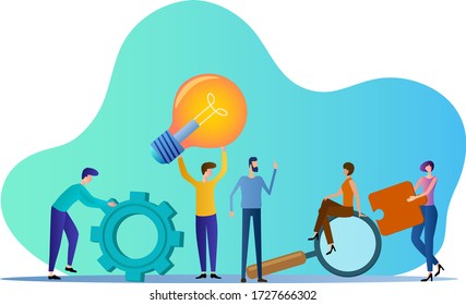 The business startup.Brainstorming.People symbolize teamwork.Flat vector illustration.