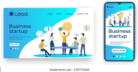 Inicio empresarial.Plantilla para la interfaz de usuario de la página principal del sitio web.Plantilla de página de inicio.Diseño adaptable de la ilustración smartphone.vector.
