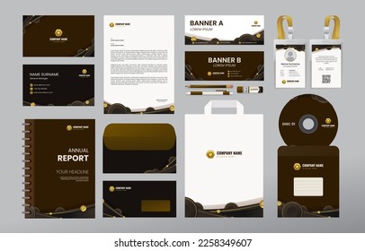 Business Stationary Kit with dark brown gold color combination