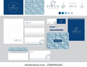 Business Stationery Brand Identity editable vector mockups with brand colors, logo variations, icon, logomark, notebooks, business card, letterhead, envelope, cover and pens