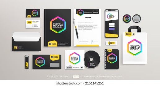 Business Stationery Brand Identity Mock Up Set mit trendigem abstraktem geometrischem Design. Stationäre Büroartikel mit Set-Mock - bearbeitbare Vorlage. Firmendesign