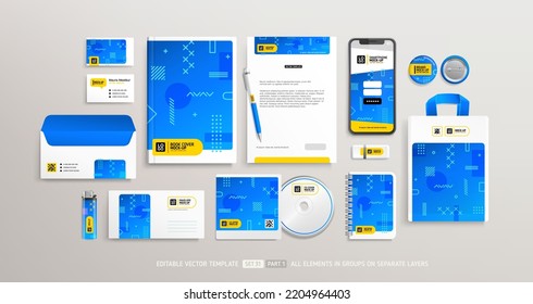 Business Stationery Brand Identity Mockup set con diseño abstracto de moda parte 1. Conjunto de simulación de elementos estacionarios de Office - plantilla editable. Diseño de estilo corporativo