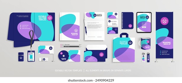 Business Stationery Brand Identity Mockup set with  abstract graphics design concept. Office stationary items mockup - editable template. Company corporate style design. Stationery Branding concept