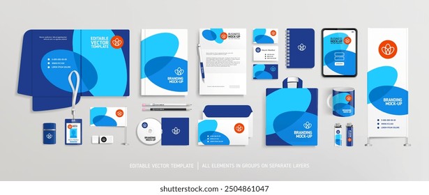 Business Stationery Brand Identity Mockup set with abstract graphics design concept. Office stationary items mockup - editable vecotr emplate. Company corporate style design. Stationery Branding set