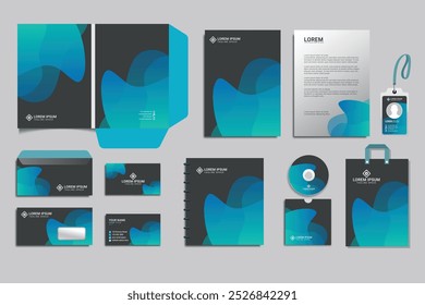 Business Stationery Brand Identity Mockup conjunto com conceito de design gráfico abstrato. Modelo de veículo editável - modelo de itens estacionários do Office. Design de estilo corporativo da empresa. Conjunto de Marcas do Papel de Carta