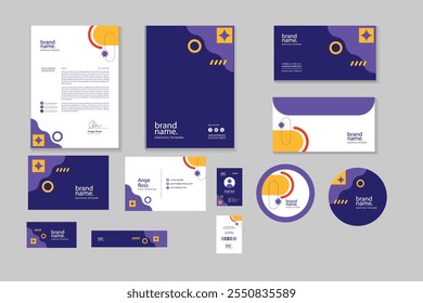 Business Stationery Brand Identity Mockup conjunto com conceito de design gráfico abstrato. Modelo de veículo editável - modelo de itens estacionários do Office. Design de estilo corporativo da empresa. Conjunto de Marcas do Papel de Carta