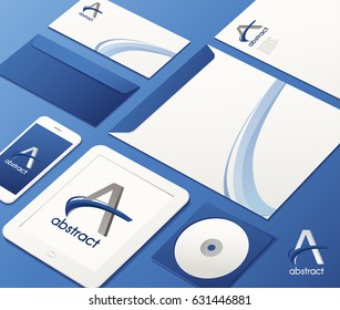 Business Stationery and Corporate Identity Template with Blue Elements : Vector Illustration