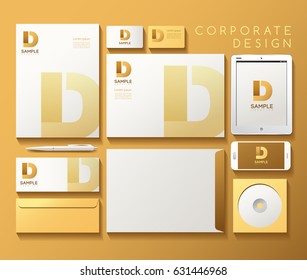 Business Stationery and Corporate Identity Template with Yellow Elements : Vector Illustration