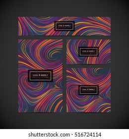 Business stationery design. Vector illustration. Marble or acrylic texture imitation. Branding template of business card, cover, banner, brochure and flyer with curled vortex pattern.