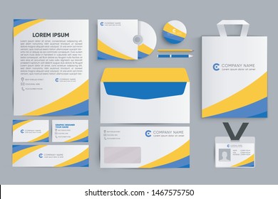 Business stationery mockup branding,Corporate brand identity set. Corporation colorfull template set,with blue and yellow color,editable template