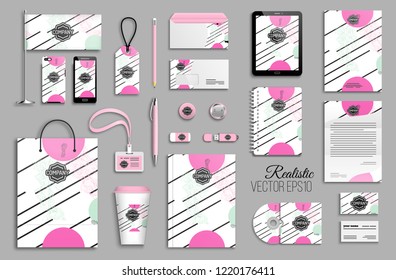 Business stationery mock-up with logo. Corporate identity template set. Branding design. Colorful funky background with circles, strokes, hand drawn curved lines and doodles