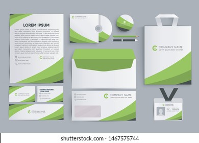 Business stationery modern mockup branding,Corporate brand identity set. Corporation template set,with green color,editable template