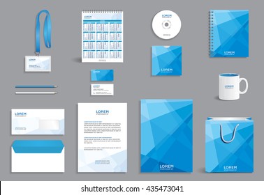 Business stationery set template, corporate identity design mock-up with abstract modern blue pattern