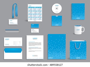 Business stationery set template, corporate identity design mock-up containing blue pattern with squares