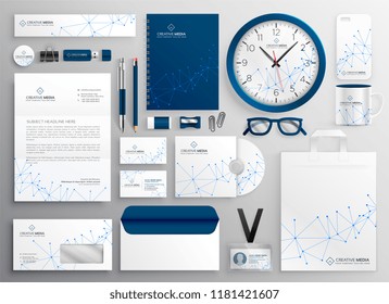 Business Stationery Set In Wireframe Diagram