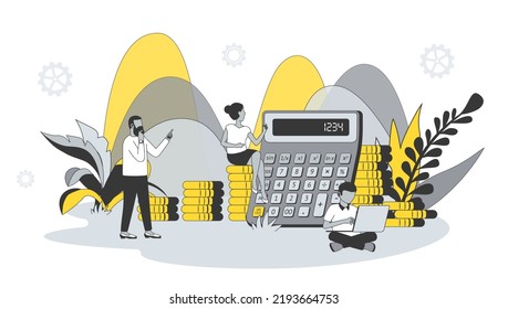 Business statistic concept in flat design with people. Man and woman calculating and analyze financial data, accounting and earnings money. Vector illustration with character scene for web banner