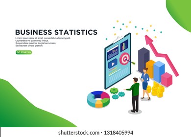 Business Statistic isometric vector illustration concept. can use for, template, ui, landing page,  hero header, mobile app, banner, poster, flyer - Vector