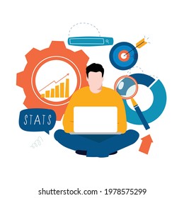 Business statistical data analysis, SEO, project management, market research flat vector illustration design for mobile and web graphics. Financial auditing report concept