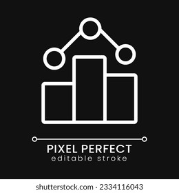Business statistical data pixel perfect white linear icon for dark theme. Analytics and marketing. Thin line illustration. Isolated symbol for night mode. Editable stroke. Poppins font used