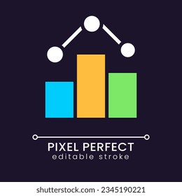 Business statistical data pixel perfect RGB color icon for dark theme. Analytics and marketing. Simple filled line drawing on night mode background. Editable stroke. Poppins font used