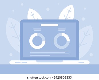 Business statistics and analytics. Financial reports on laptop screen. Data analysis program. Creation of reports and declarations. Vector graphics