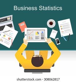 Business statistics concept illustration. Flat design illustration concepts for business,statistic, finance,  management, working, analysis, brainstorming.
