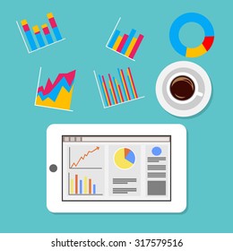 Business statistics concept illustration. Flat design illustration concepts for business,statistic, finance,  management, working, analysis, brainstorming. 