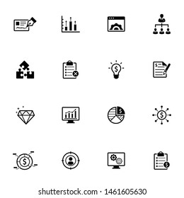 Business statistics & data analytics glyph icons in black color - set 2