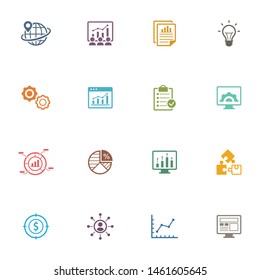 Business statistics & data analytics glyph icons in various colors - set 1