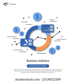 Business statistics, financial analytics, , market trends analysis flat style vector concept illustration